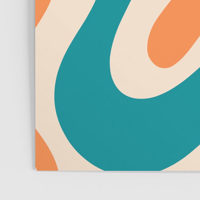 Retro Liquid Swirl Abstract Pattern Square in Teal Blue and Orange Poster Gallery Image 3