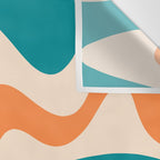Retro Liquid Swirl Abstract Pattern Square in Teal Blue and Orange Wall Tapestry Gallery Image 3