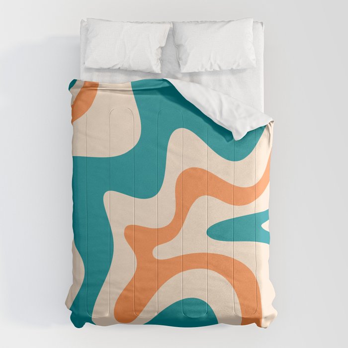 Retro Liquid Swirl Abstract Pattern Square in Teal Blue and Orange Comforter Gallery Image 6