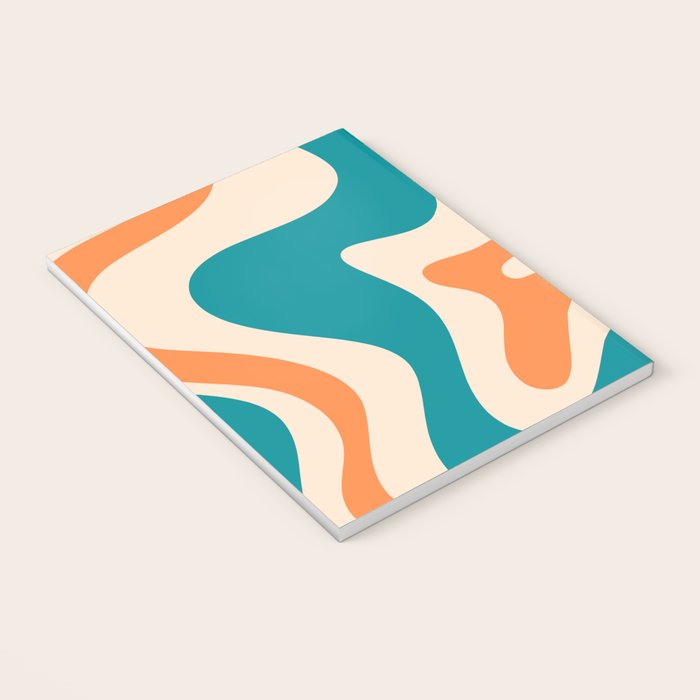 Retro Liquid Swirl Abstract Pattern Square in Teal Blue and Orange Notebook Gallery Image 3