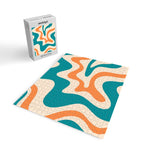 Retro Liquid Swirl Abstract Pattern Square in Teal Blue and Orange Jigsaw Puzzle Gallery Image 2