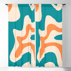 Retro Liquid Swirl Abstract Pattern Square in Teal Blue and Orange Window Curtain Gallery Image 5