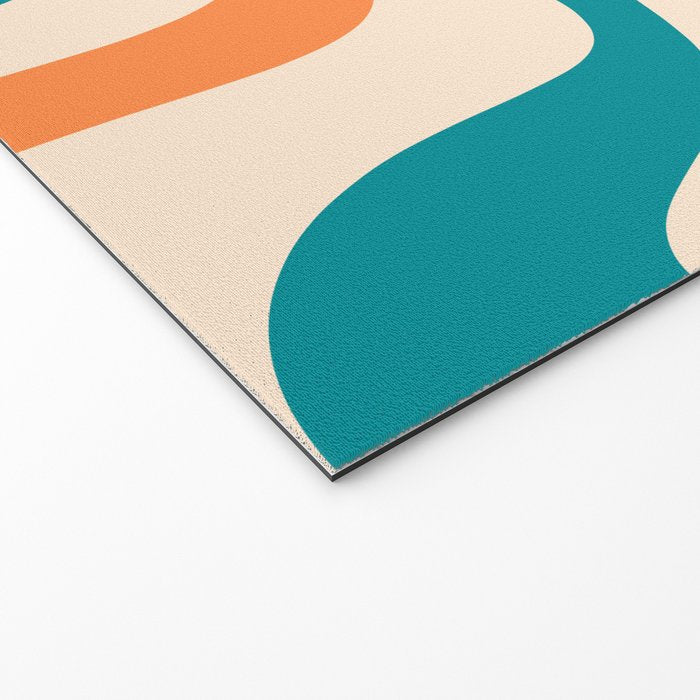 Retro Liquid Swirl Abstract Pattern Square in Teal Blue and Orange Welcome Mat Gallery Image 2