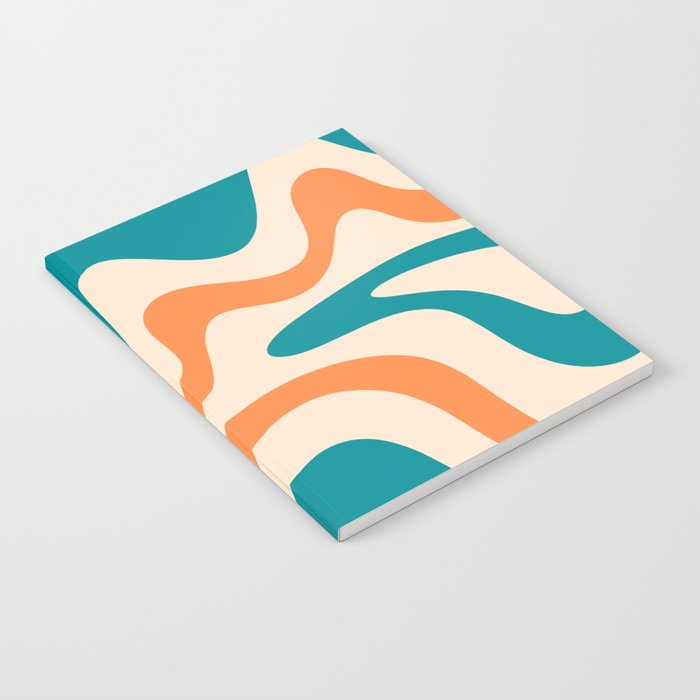 Retro Liquid Swirl Abstract Pattern Square in Teal Blue and Orange Notebook Gallery Image 2