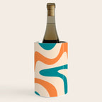 Retro Liquid Swirl Abstract Pattern Square in Teal Blue and Orange Wine Chiller Gallery Image 3