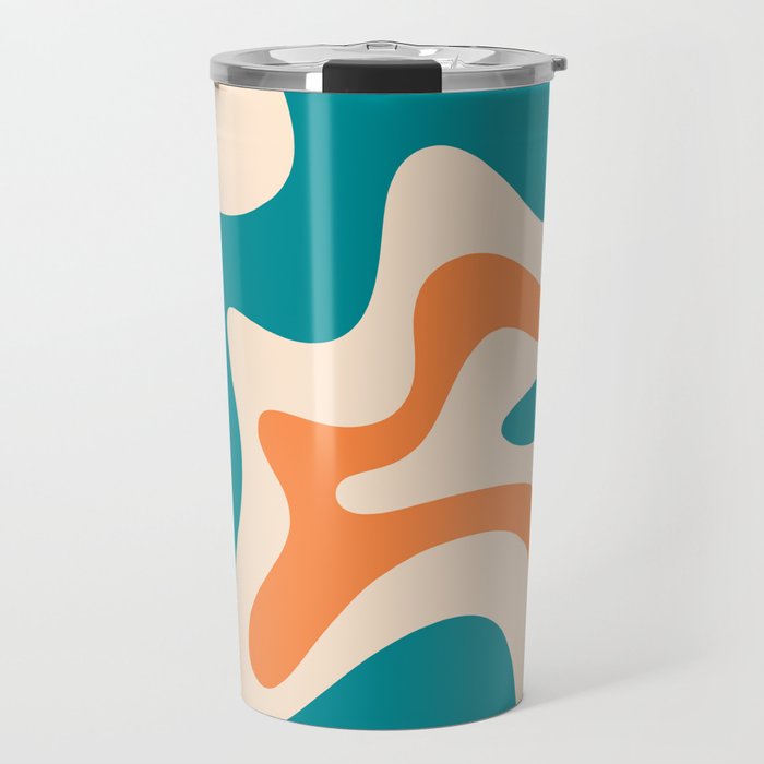 Retro Liquid Swirl Abstract Pattern Square in Teal Blue and Orange Travel Mug Gallery Image 1