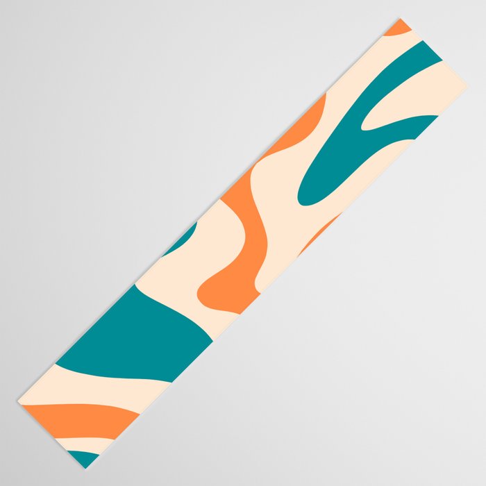 Retro Liquid Swirl Abstract Pattern Square in Teal Blue and Orange Table Runner Gallery Image 3