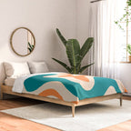 Retro Liquid Swirl Abstract Pattern Square in Teal Blue and Orange Comforter Gallery Image 2