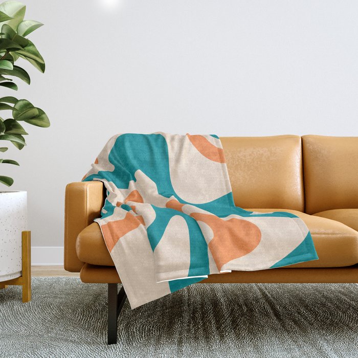 Retro Liquid Swirl Abstract Pattern Square in Teal Blue and Orange Throw Blanket Gallery Image 1