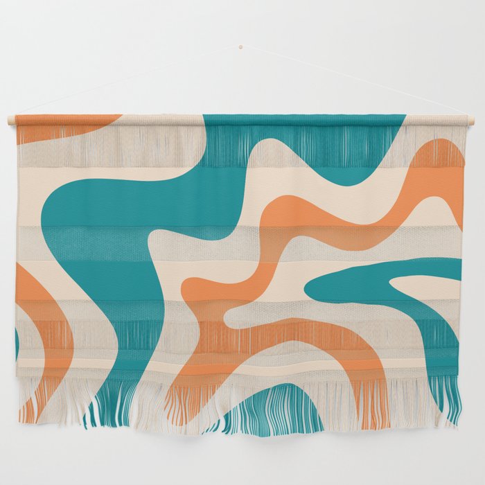 Retro Liquid Swirl Abstract Pattern Square in Teal Blue and Orange Wall Hanging Gallery Image 1