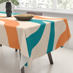 Retro Liquid Swirl Abstract Pattern Square in Teal Blue and Orange Tablecloth Gallery Image 3