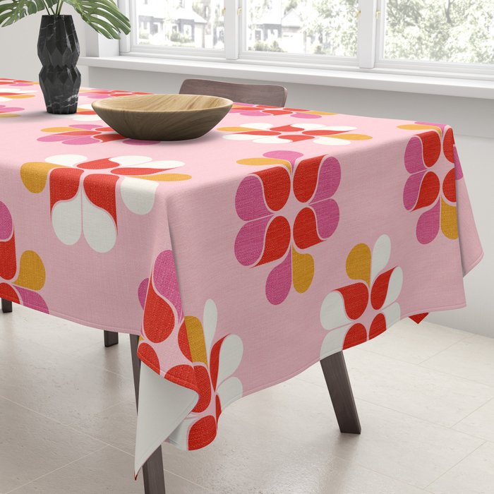 Retro Floral Pattern in Pink, Red, and Orange Tablecloth Gallery Image 3