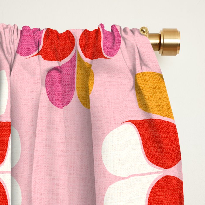 Retro Floral Pattern in Pink, Red, and Orange Window Curtain Gallery Image 2