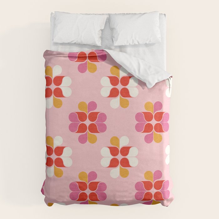 Retro Floral Pattern in Pink, Red, and Orange Duvet Cover Gallery Image 6