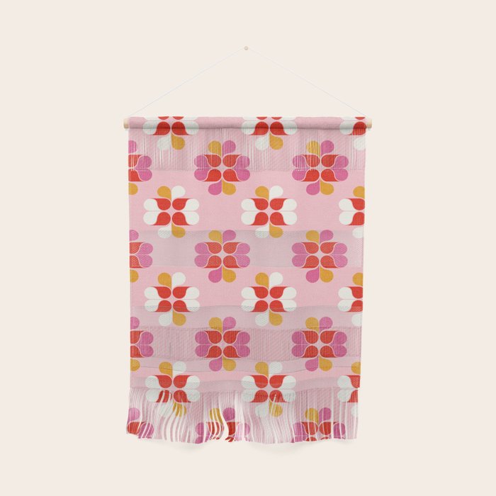 Retro Floral Pattern in Pink, Red, and Orange Wall Hanging Gallery Image 1
