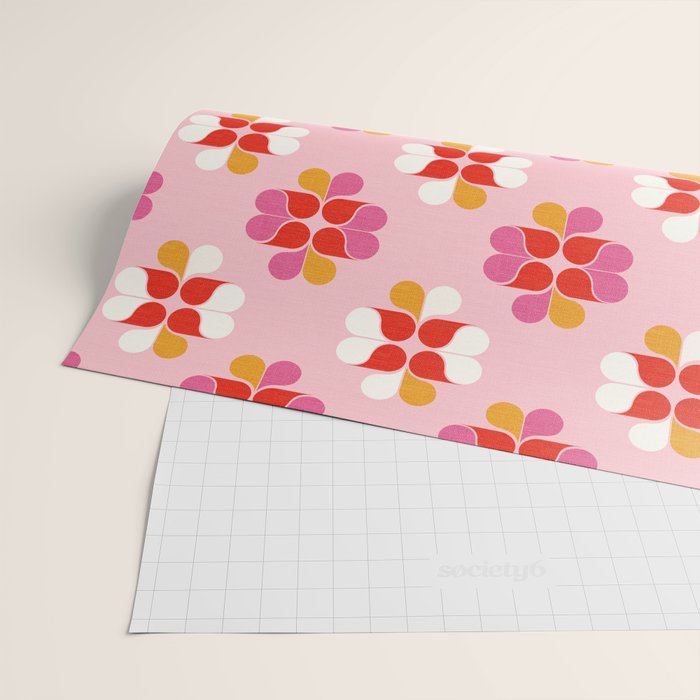 Retro Floral Pattern in Pink, Red, and Orange Wrapping Paper Gallery Image 2
