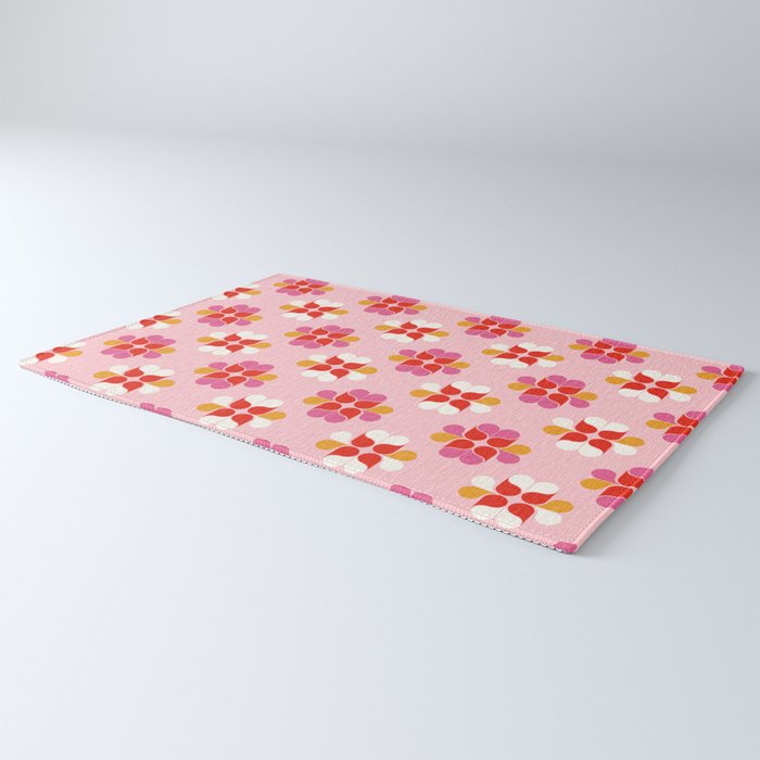 Retro Floral Pattern in Pink, Red, and Orange Rug Gallery Image 3