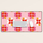 Retro Floral Pattern in Pink, Red, and Orange Desk Mat Gallery Image 1