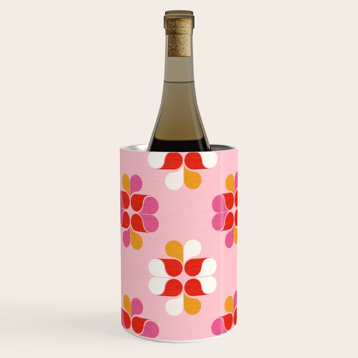 Retro Floral Pattern in Pink, Red, and Orange Wine Chiller Gallery Image 2