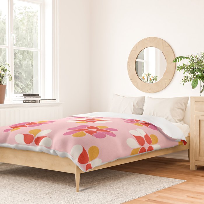 Retro Floral Pattern in Pink, Red, and Orange Duvet Cover Gallery Image 2