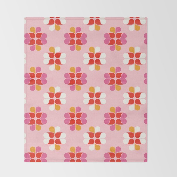 Retro Floral Pattern in Pink, Red, and Orange Throw Blanket Gallery Image 2