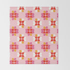 Retro Floral Pattern in Pink, Red, and Orange Throw Blanket Gallery Image 2