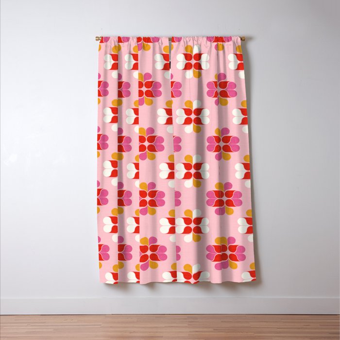 Retro Floral Pattern in Pink, Red, and Orange Window Curtain Gallery Image 3