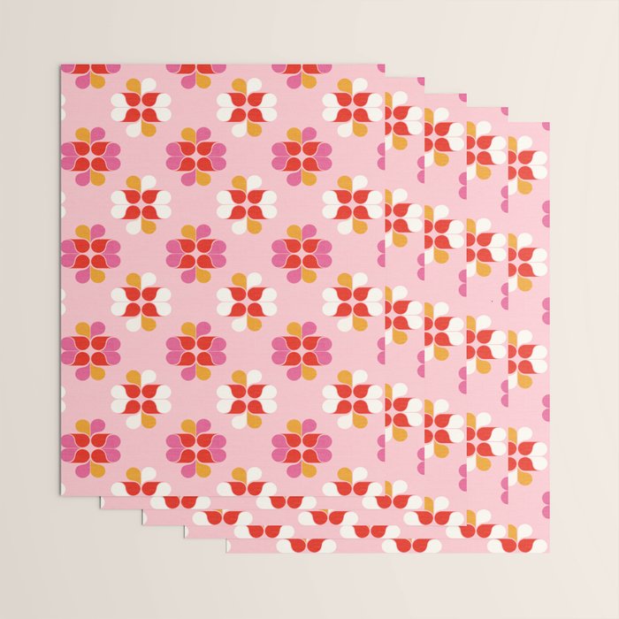 Retro Floral Pattern in Pink, Red, and Orange Wrapping Paper Gallery Image 3