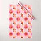 Retro Floral Pattern in Pink, Red, and Orange Wrapping Paper Gallery Image 1