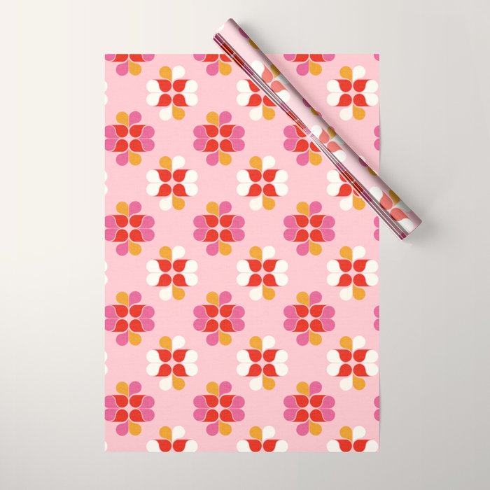 Retro Floral Pattern in Pink, Red, and Orange Wrapping Paper Gallery Image 1