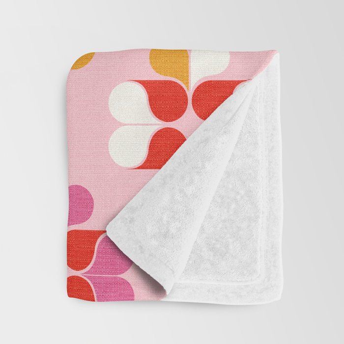 Retro Floral Pattern in Pink, Red, and Orange Throw Blanket Gallery Image 3