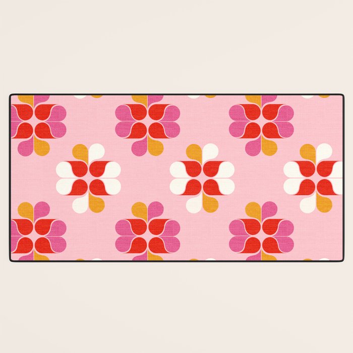 Retro Floral Pattern in Pink, Red, and Orange Desk Mat Gallery Image 3