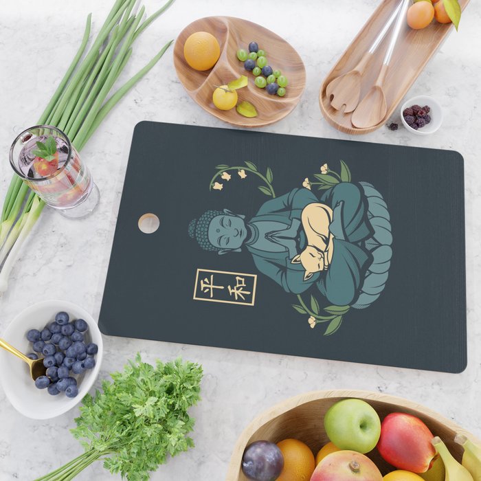 Cat Meditation Buddhism Buddha by Tobe Fonseca Cutting Board Gallery Image 2