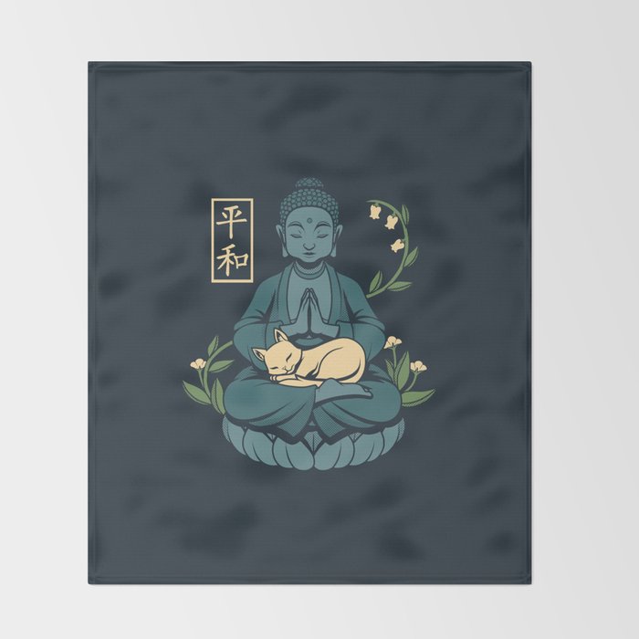 Cat Meditation Buddhism Buddha by Tobe Fonseca Throw Blanket Gallery Image 2