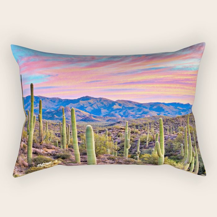 Arizona South West Sunset Cactus Desert Landscape Rectangular Pillow Gallery Image 1
