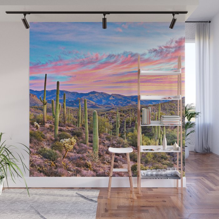 Arizona South West Sunset Cactus Desert Landscape Wall Mural Gallery Image 1