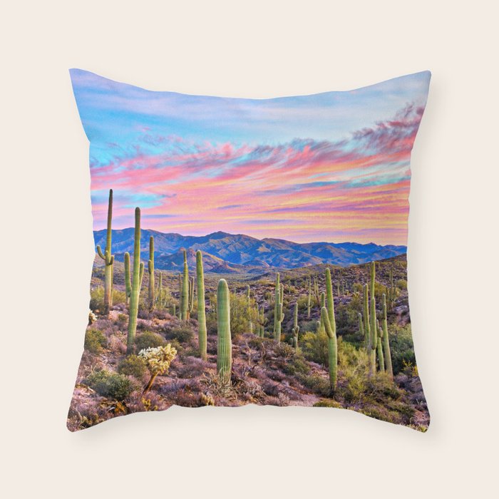 Arizona South West Sunset Cactus Desert Landscape Throw Pillow Gallery Image 6