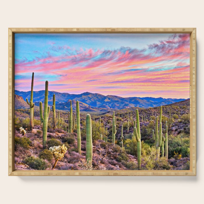 Arizona South West Sunset Cactus Desert Landscape Serving Tray Gallery Image 1
