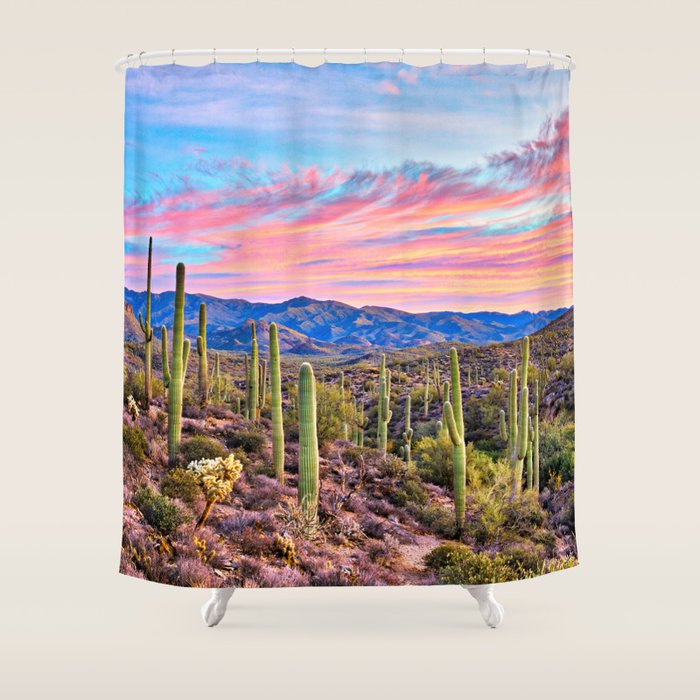 Arizona South West Sunset Cactus Desert Landscape Shower Curtain Gallery Image 1