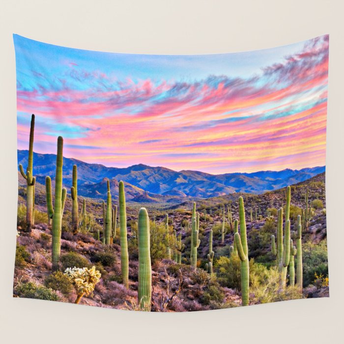 Arizona South West Sunset Cactus Desert Landscape Wall Tapestry Gallery Image 4