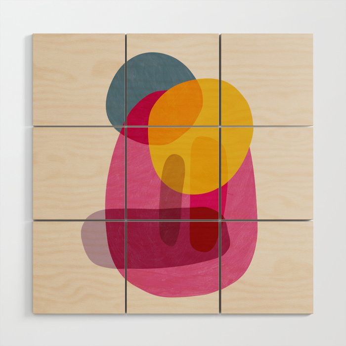 Abstract Colorful Shapes Pink Yellow Wood Wall Art Gallery Image 1