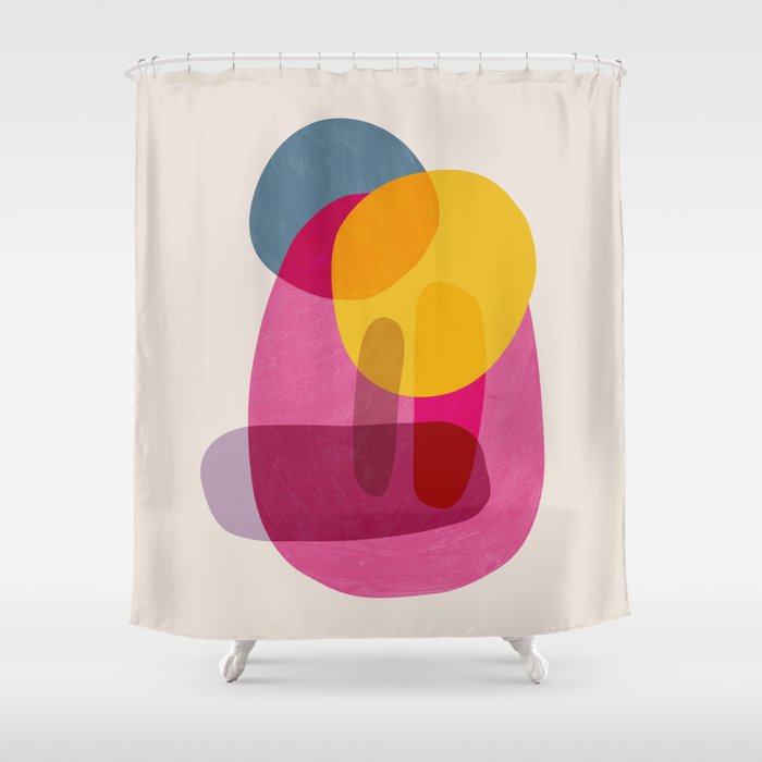 Abstract Colorful Shapes Pink Yellow Shower Curtain Gallery Image 1