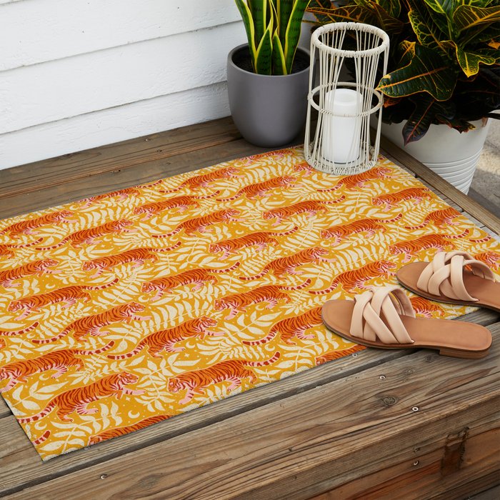 Tigers - pink, red, and saffron  Outdoor Rug Gallery Image 2