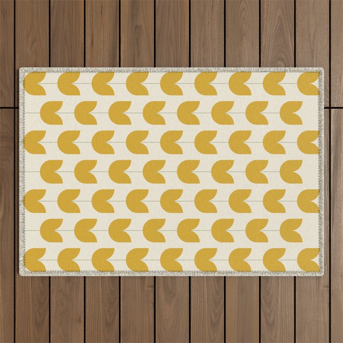 Spring Tulips II Yellow Mid Century Flowers Outdoor Rug Gallery Image 1