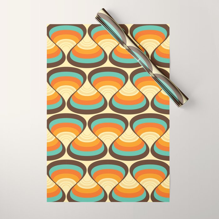 Wavy Turquoise Orange and Brown Retro Lines Wrapping Paper Gallery Image 1