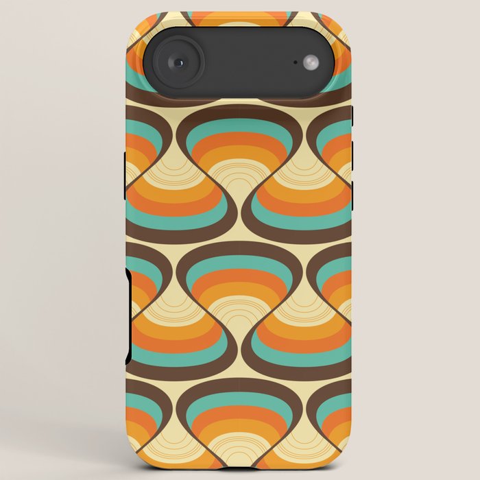 Wavy Turquoise Orange and Brown Retro Lines iPhone Case Gallery Image 6