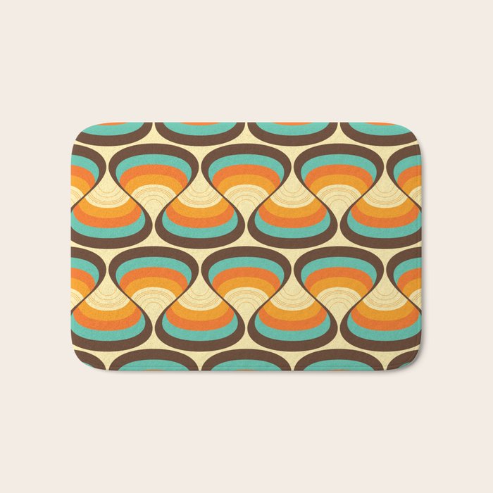 Wavy Turquoise Orange and Brown Retro Lines Bath Mat Gallery Image 1