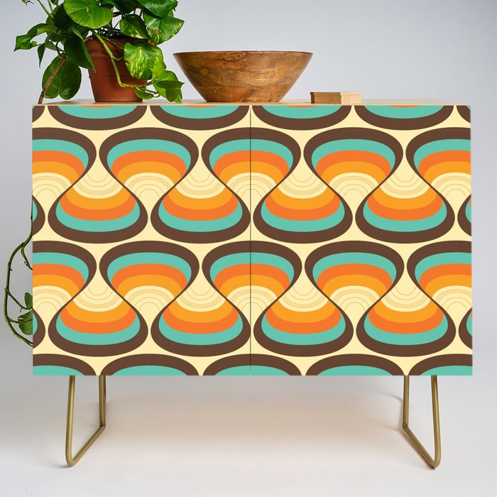 Wavy Turquoise Orange and Brown Retro Lines Credenza Gallery Image 1