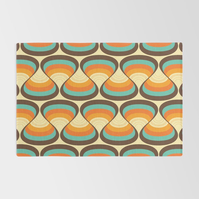 Wavy Turquoise Orange and Brown Retro Lines Rug Gallery Image 2