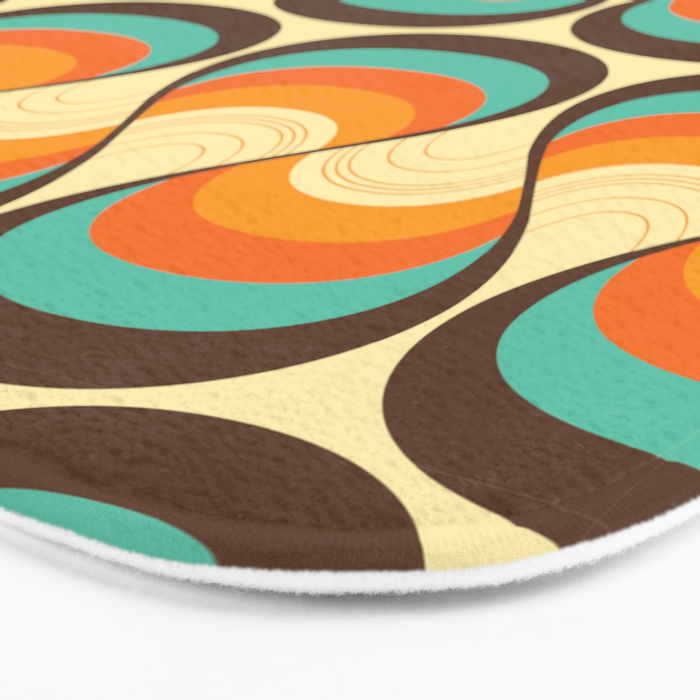 Wavy Turquoise Orange and Brown Retro Lines Bath Mat Gallery Image 3
